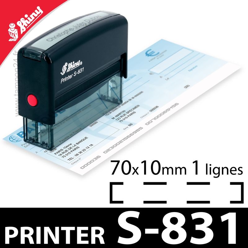 Shiny Printer S-831 - Tampon encreur personnalisé long 1-2 lignes 70x10mm